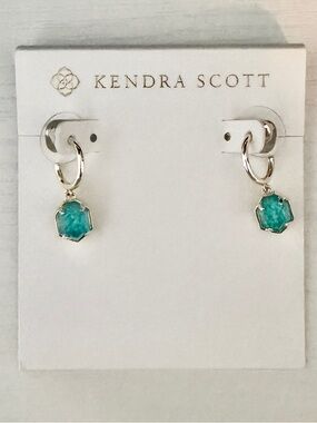 Kendra Scott Silver Hoops with Turquoise Hexagon Drops
